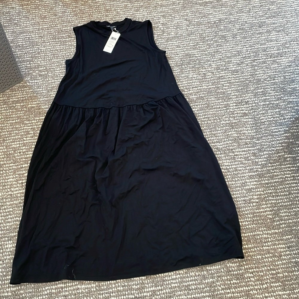 Brand new tags attached eileen fisher black super soft midi dress